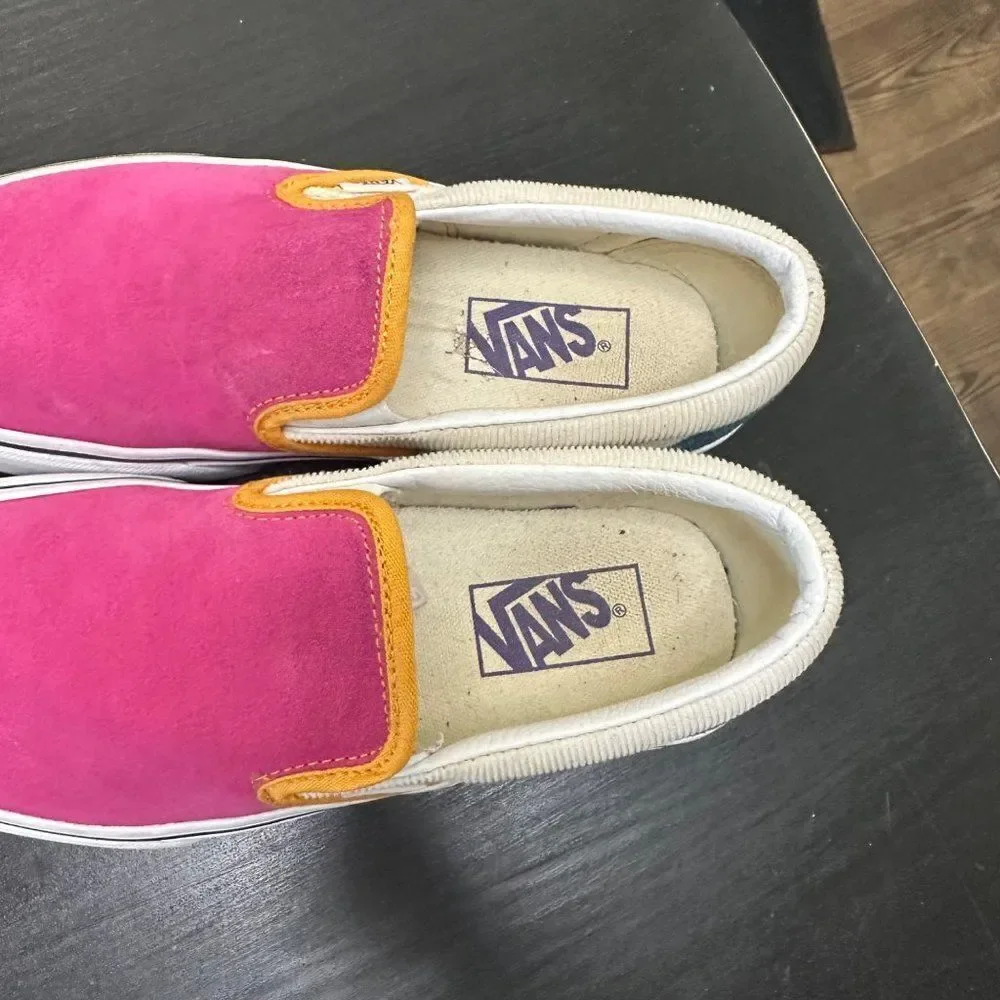 Vans Classic Slip On Sneaker Pink Blue Suede Corduroy Women's 7 - Picture 6 of 6